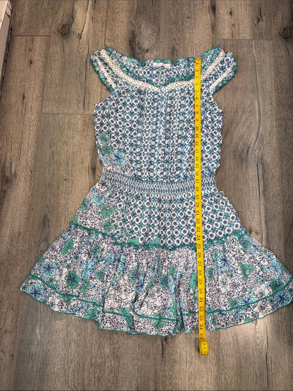 Poupette St. Barth Blue & Green Floral Smocked Mini Dress - Picture 4 of 11